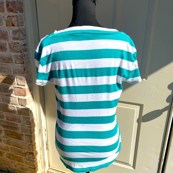 Express, Short Sleeve, Turquoise/White, Striped, Top, Size L - Picture 2 of 3